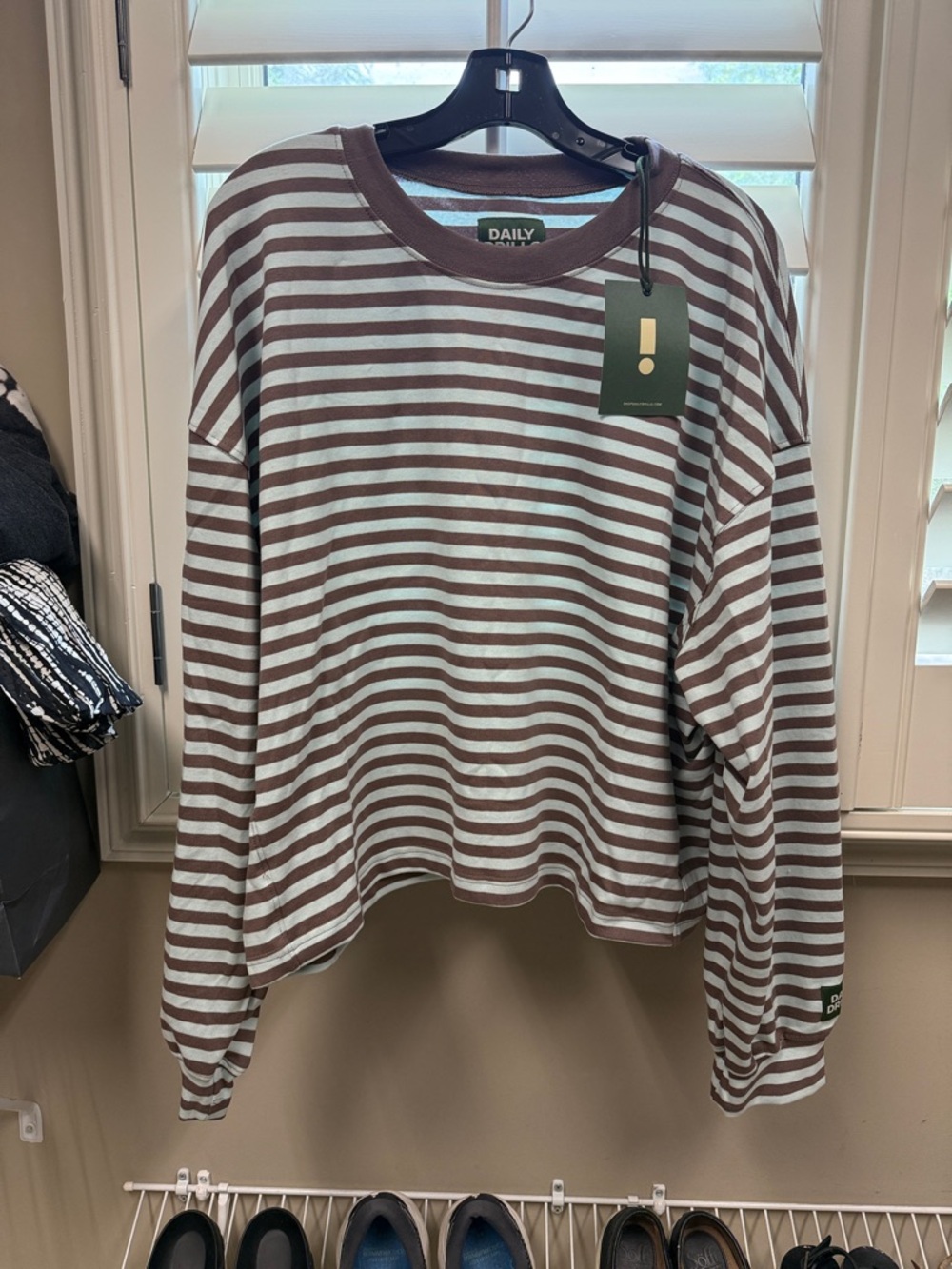 Daily Drills Striped Cotton Long Sleeve - Mocha + Lake Day Stripe M/L NWT
